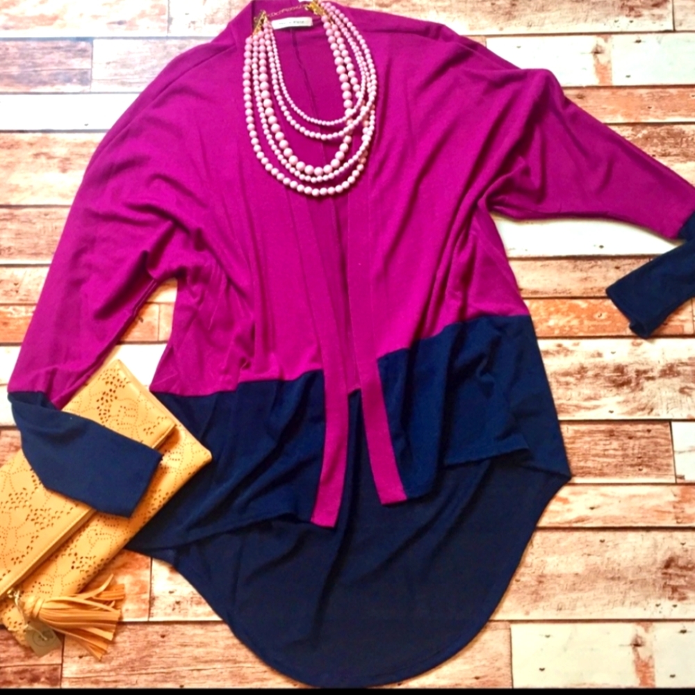 Open front color block cardigan